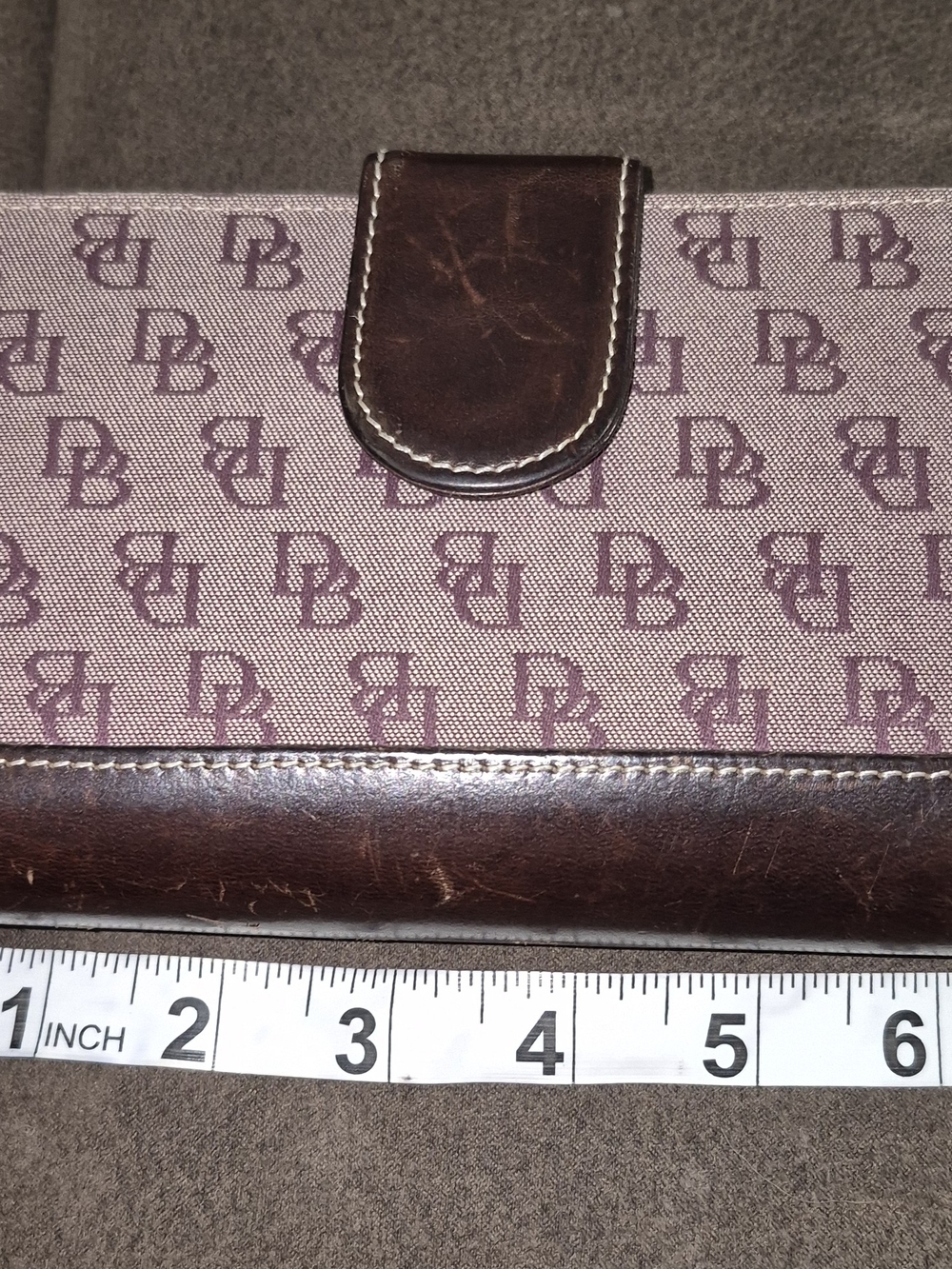 Dooney & Bourke Brown and Burgundy Monogram Checkbook Wallet